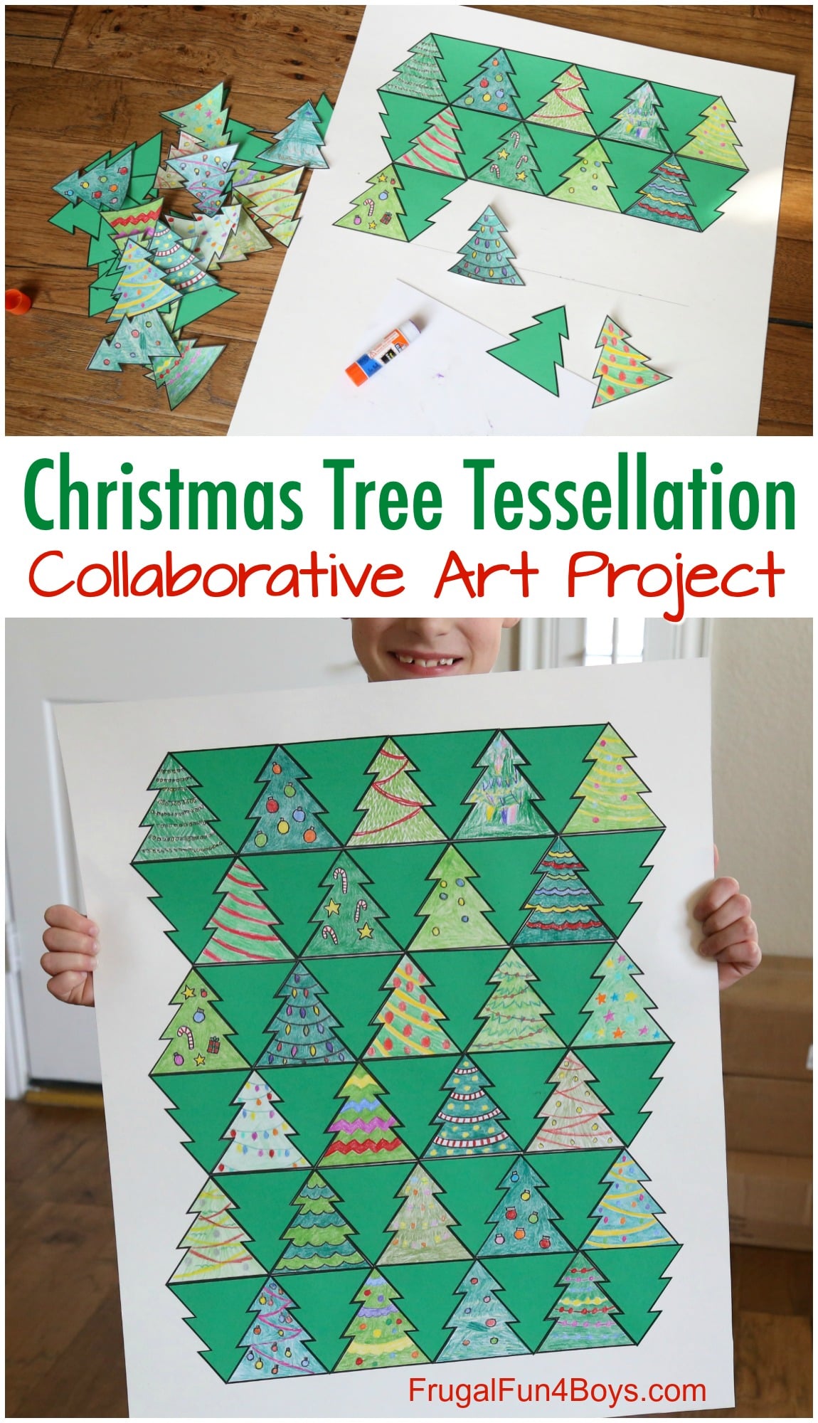 collaborative art with christmas tree tessellations - frugal fun